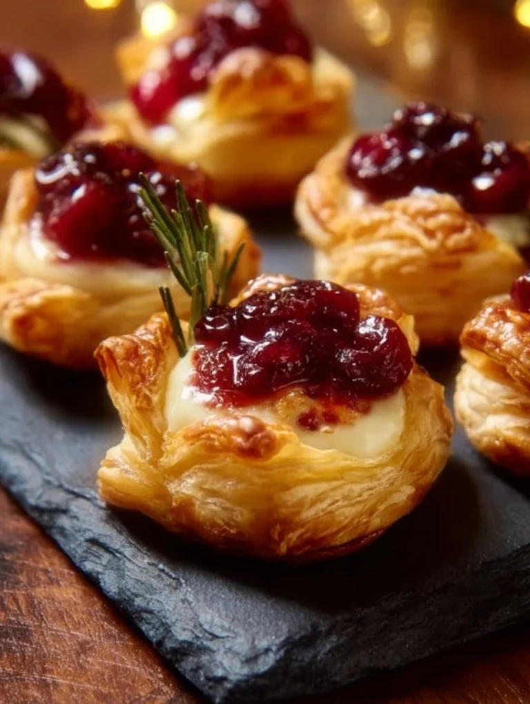 Plate of delicious Brie and Cranberry Bites served as appetizers