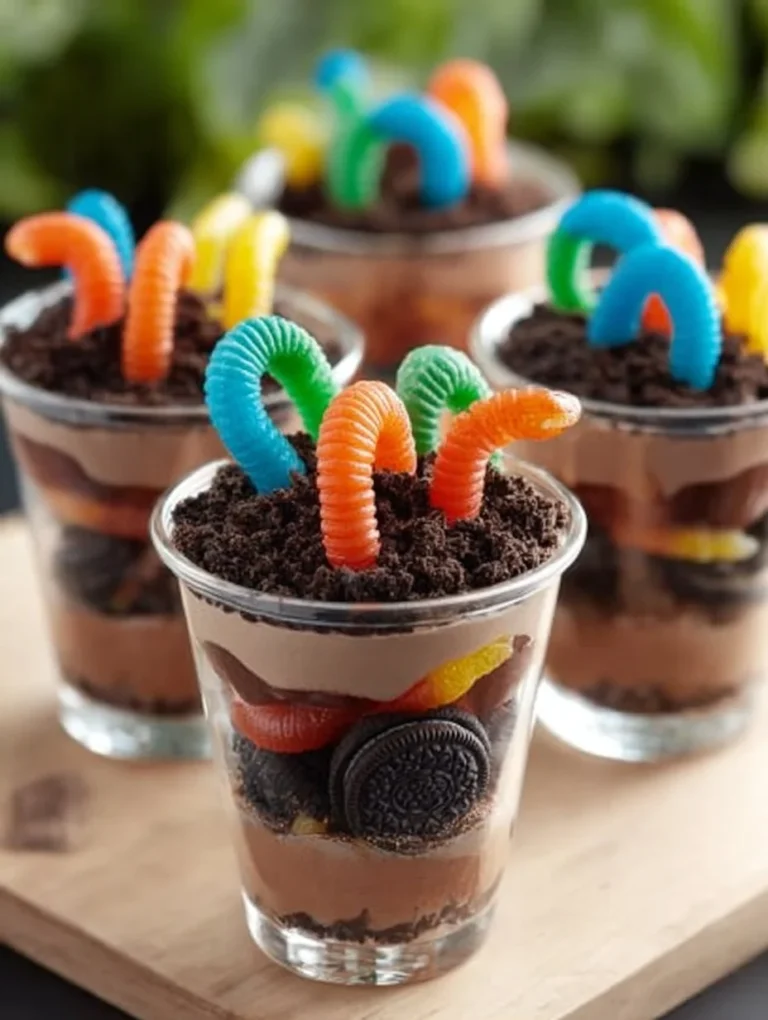 Delicious Dirt Cups with Gummy Worms for a fun dessert treat