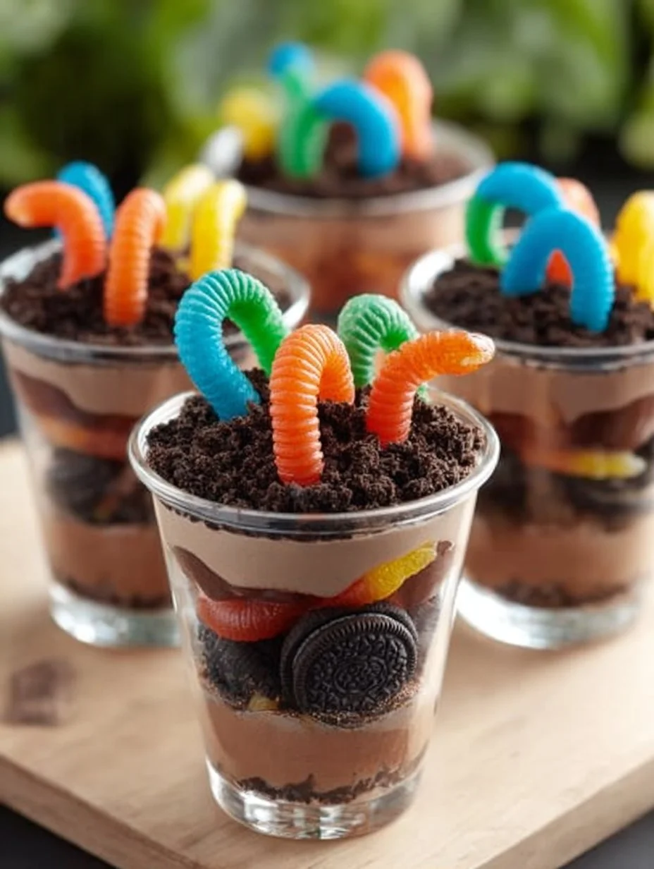 Delicious Dirt Cups with Gummy Worms for a fun dessert treat