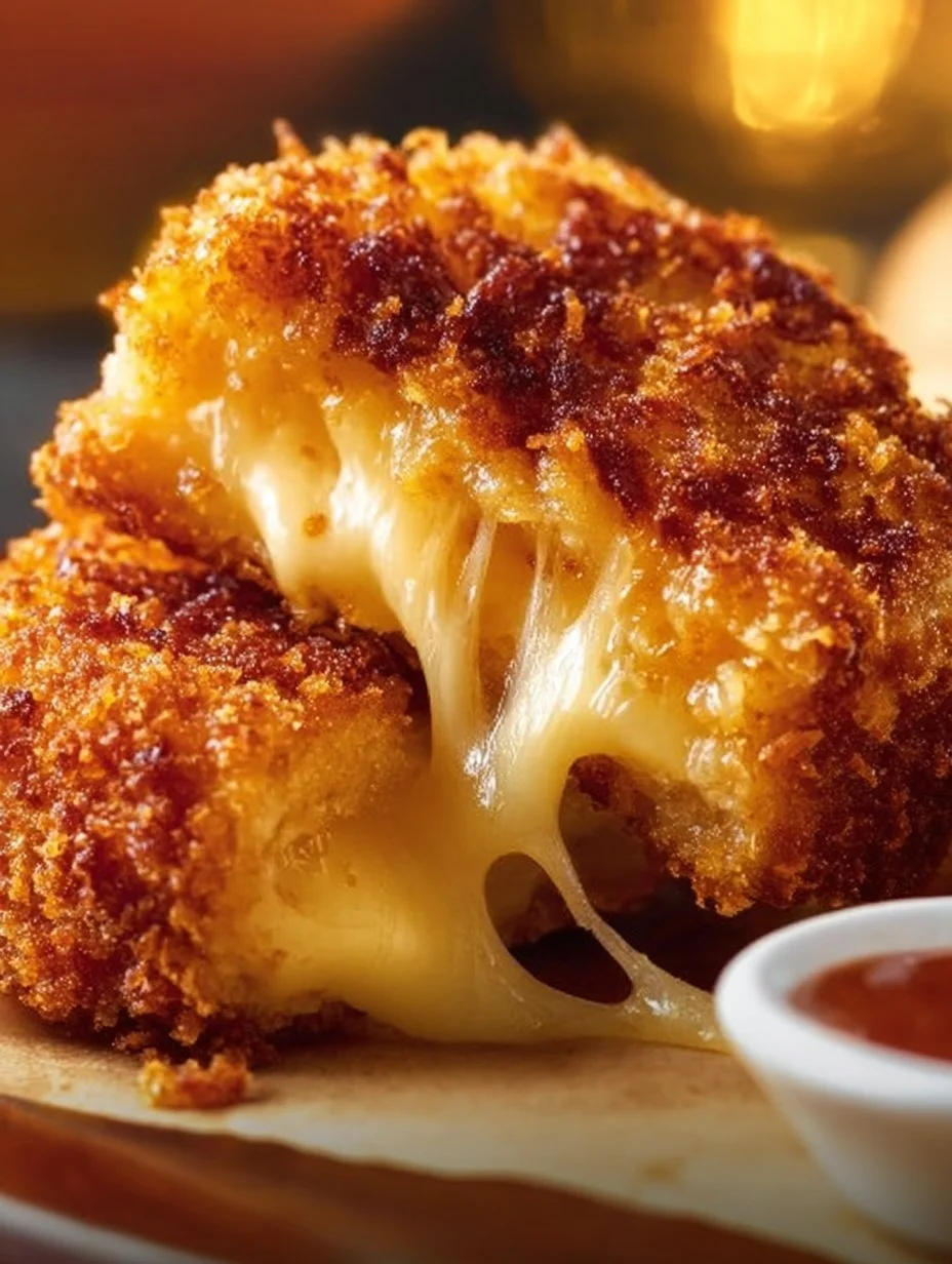 Delicious plate of crispy fried cheese, golden brown and served with dipping sauce.