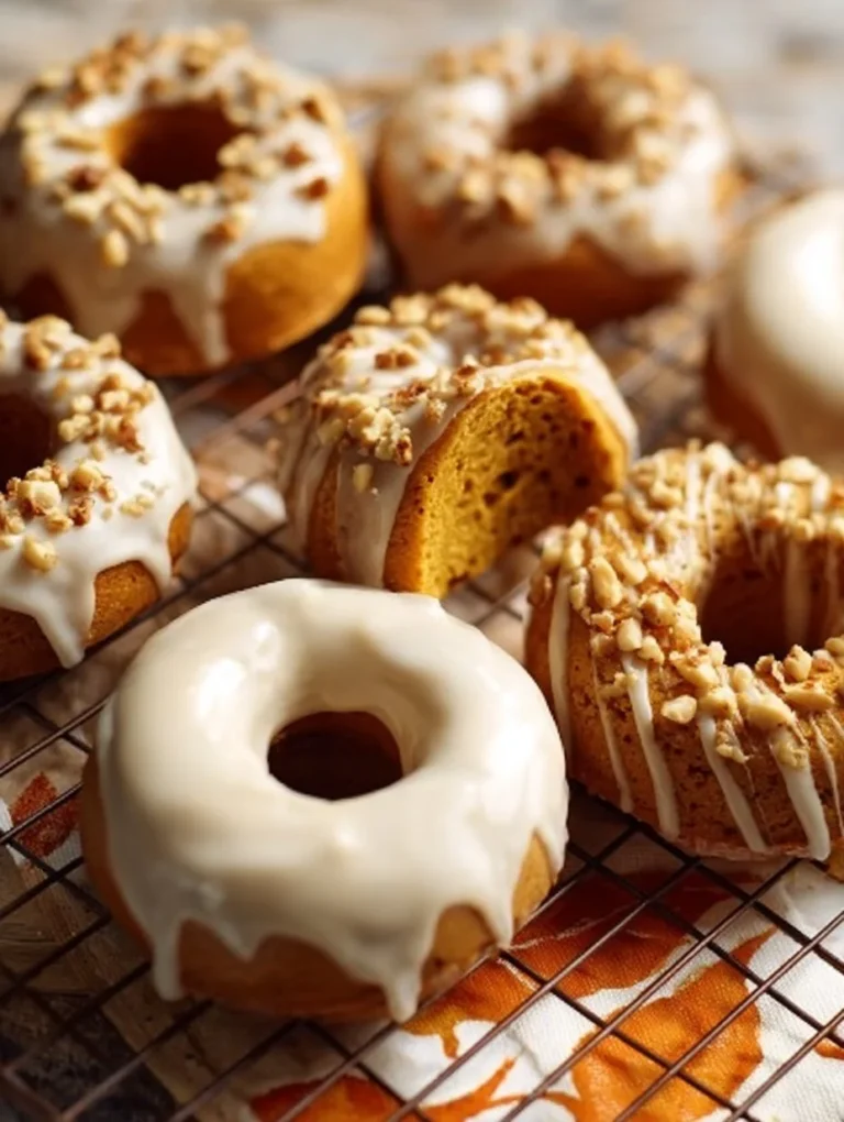 Delicious pumpkin baked donuts topped with a sweet maple glaze