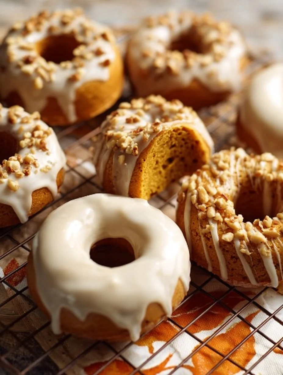 Delicious pumpkin baked donuts topped with a sweet maple glaze