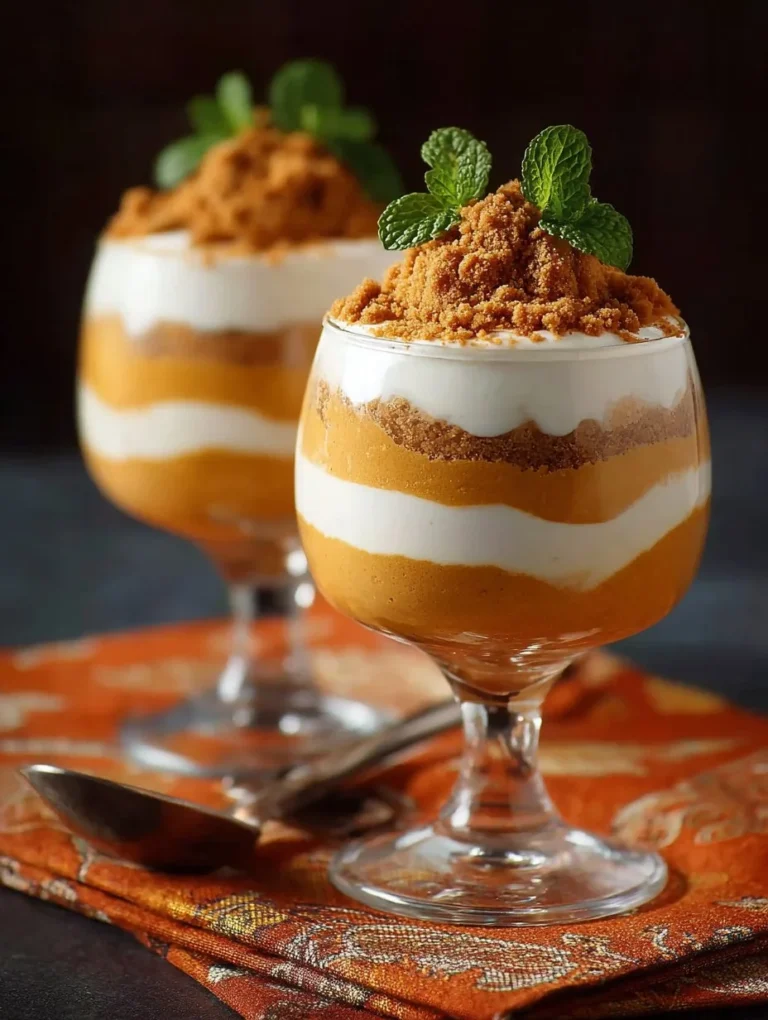 Delicious Pumpkin Mousse Parfait served in a glass with whipped cream and spices