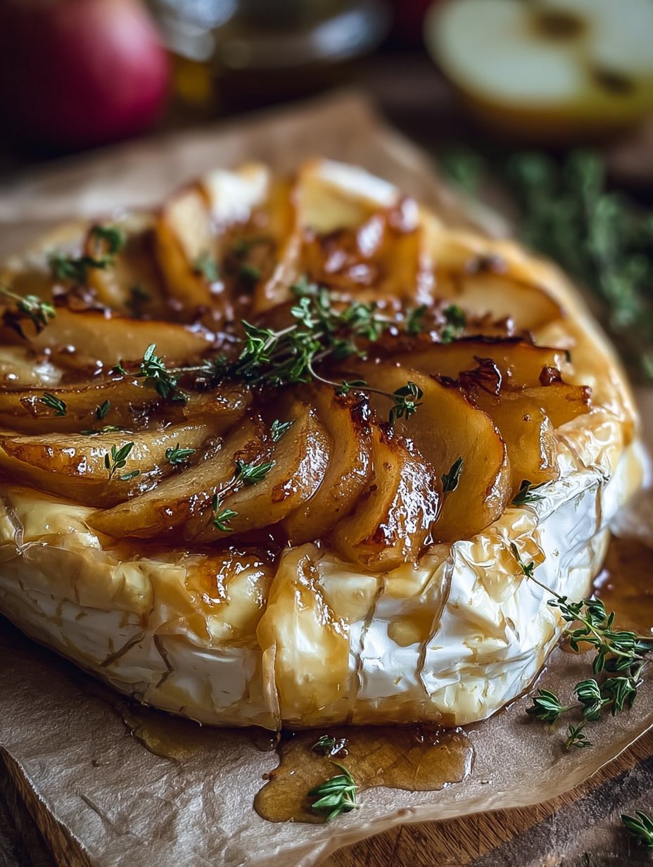 Golden Baked Brie with Caramelized Apples and Thyme