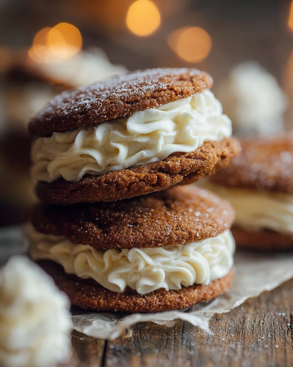 Ginger Molasses Sandwich Cookies with Buttercream Frosting