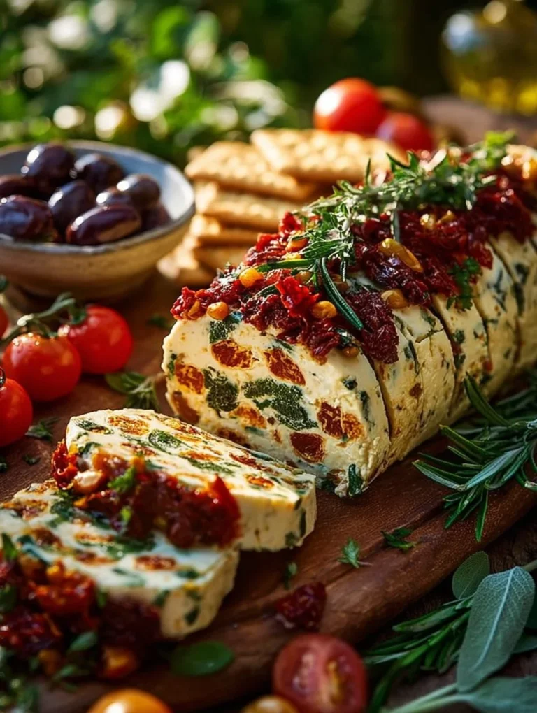 Antipasto Italian Cheese Log featuring a variety of Italian cheeses and herbs.