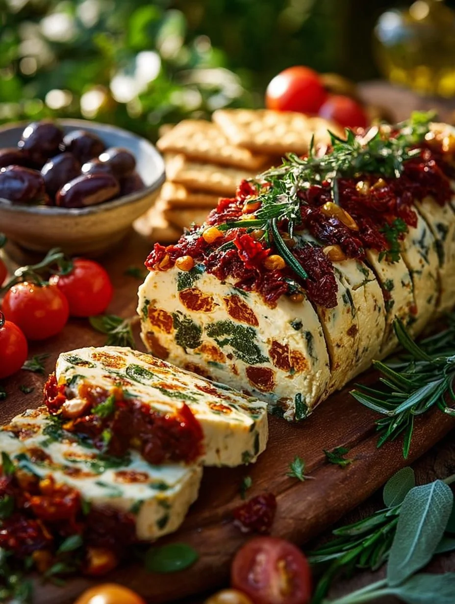 Antipasto Italian Cheese Log featuring a variety of Italian cheeses and herbs.