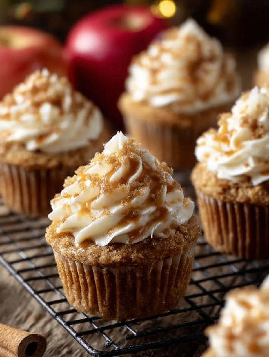 Delicious Apple Pie Cupcakes topped with frosting and apple slices