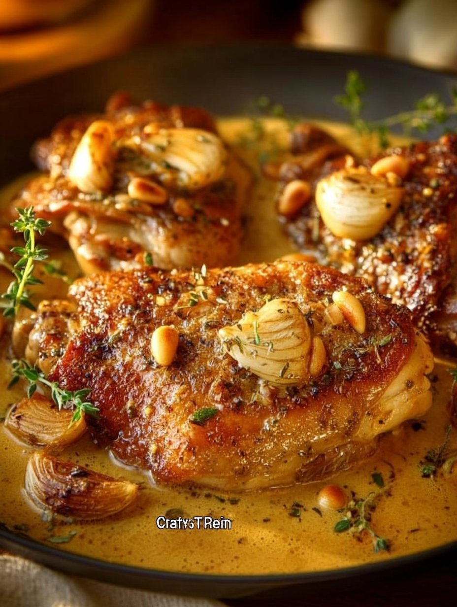Easy Rustic Roasted Garlic Chicken with Creamy Asiago Gravy