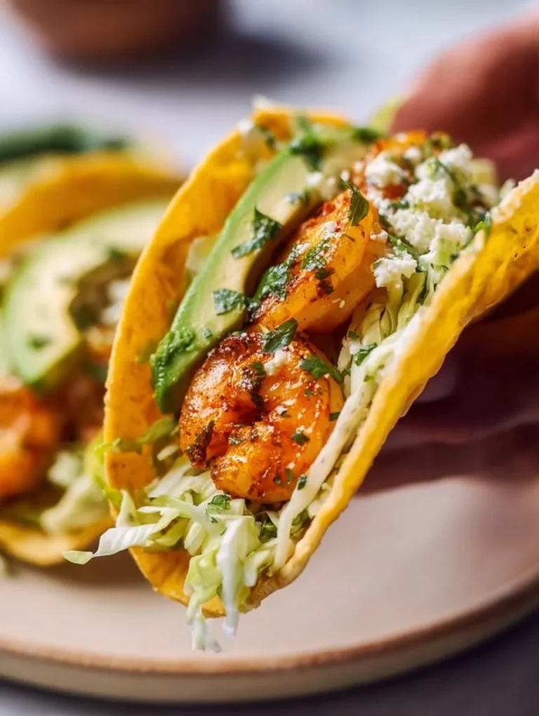 Cilantro lime shrimp tacos with creamy slaw served in a tortilla