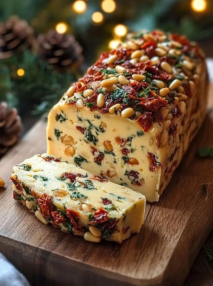 Delicious Christmas Italian Cheese Log with herbs and spices