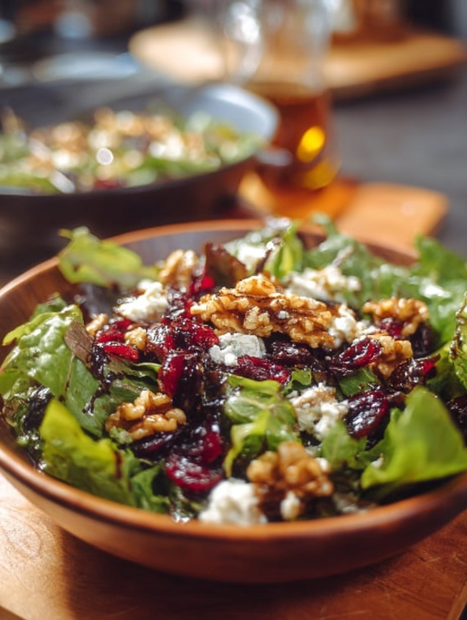 Cranberry, Walnut, and Goat Cheese Salad with Fig Balsamic Dressing