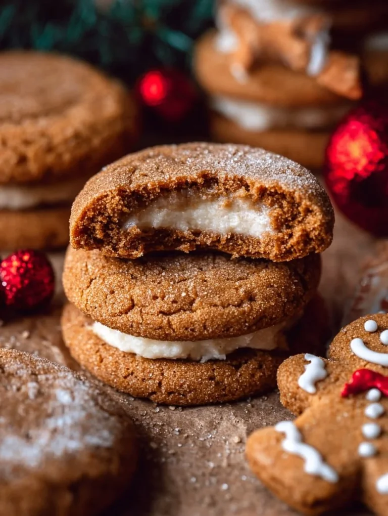 Freshly baked gingerbread cheesecake cookies on a festive plate.