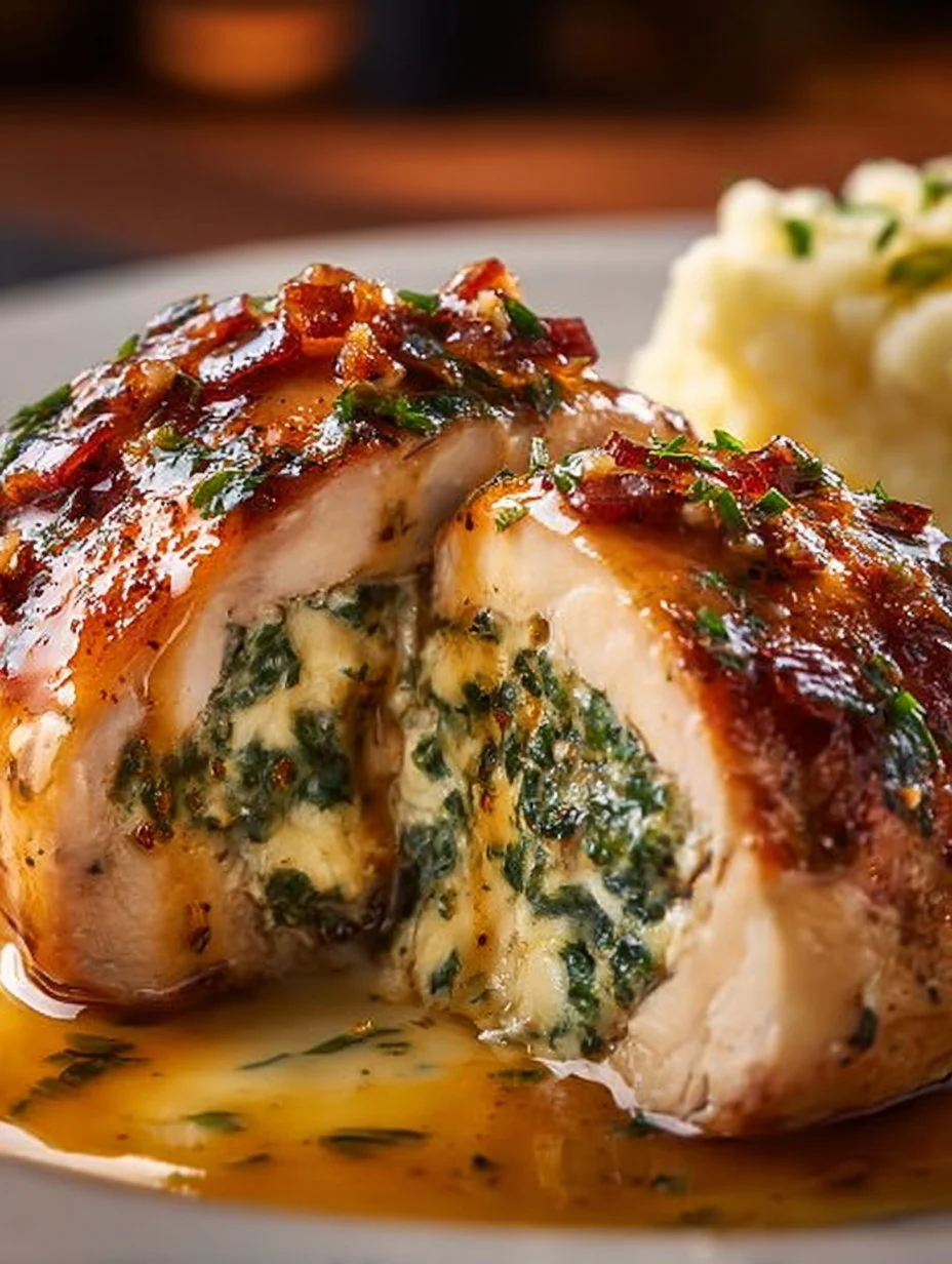 Gourmet Ruth's Chris stuffed chicken with savory fillings and herbs