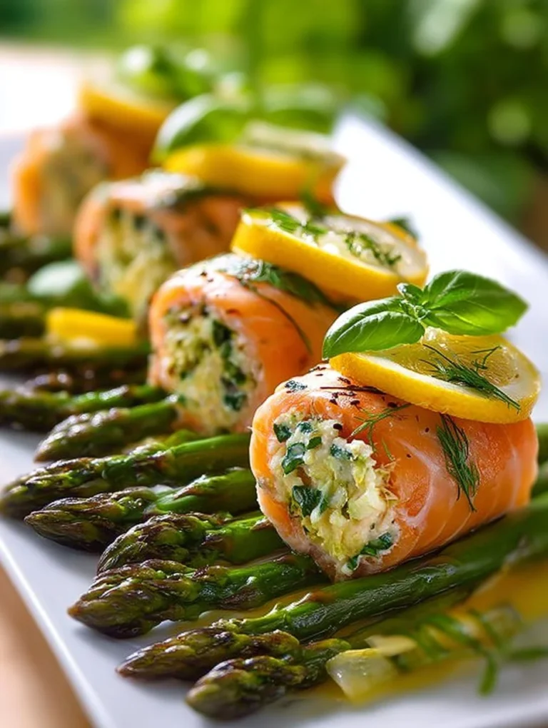 Lemon Basil Salmon Rolls served on a plate with garnishes