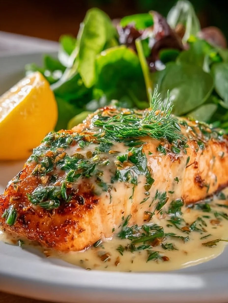 Marry Me Creamy Herb Salmon plated with fresh herbs and creamy sauce
