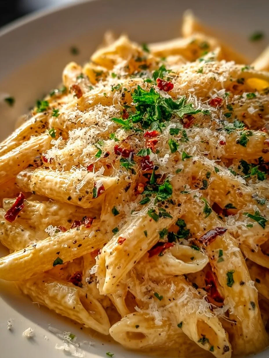 Delicious one pot creamy garlic pasta served in a bowl