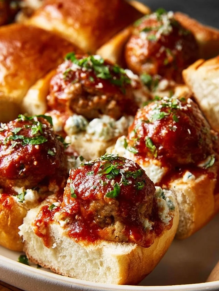Pull-apart meatball sliders with herbed ricotta on a serving platter