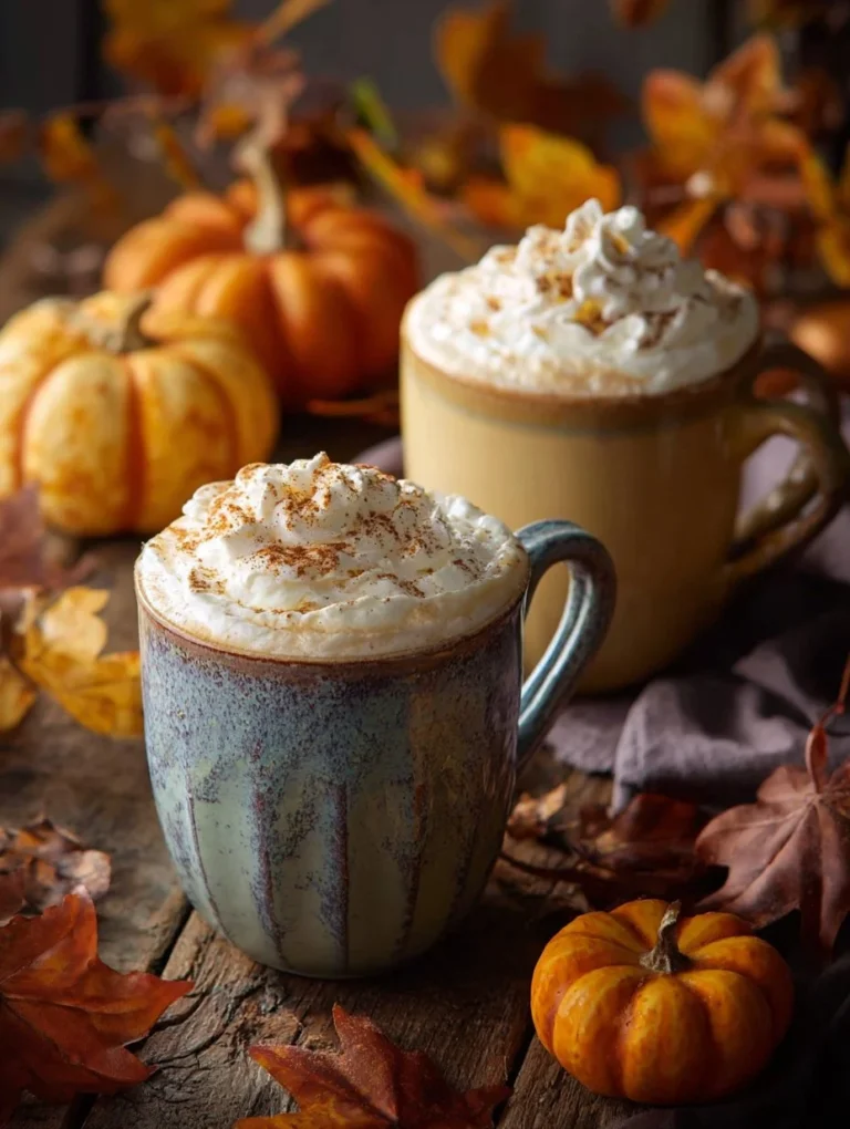 Delicious Pumpkin White Hot Chocolate topped with whipped cream and spices