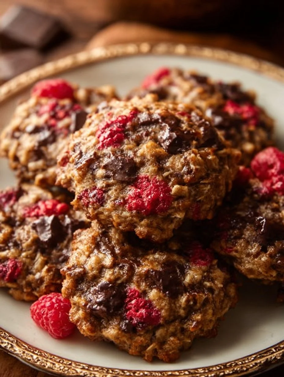 Raspberry Chocolate Oatmeal Cookies served on a plate