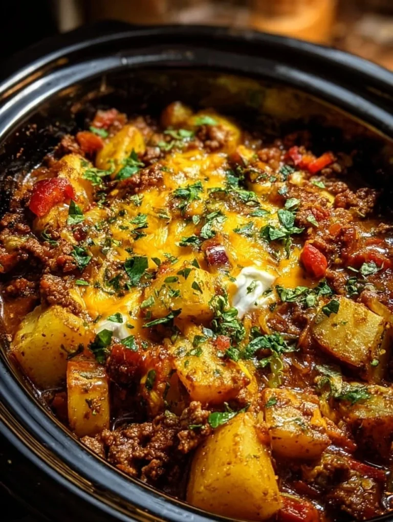 Hearty slow cooker cowboy casserole with ground beef, beans, and cheese