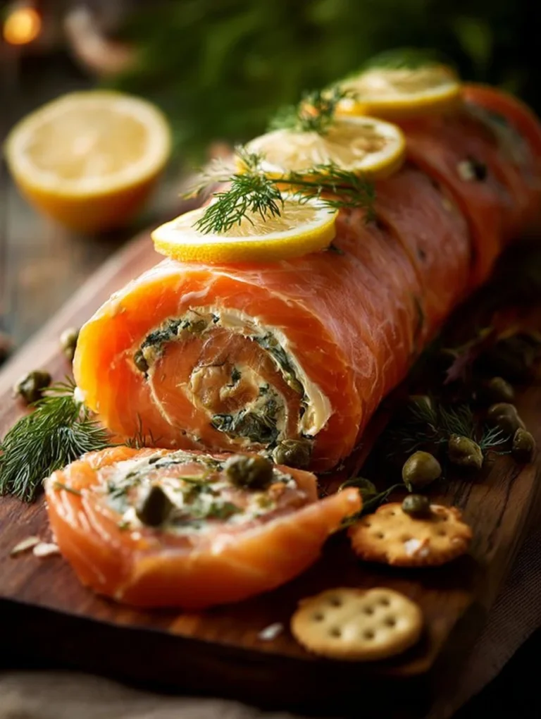 Smoked Salmon Cheese Log served with fresh herbs and crackers