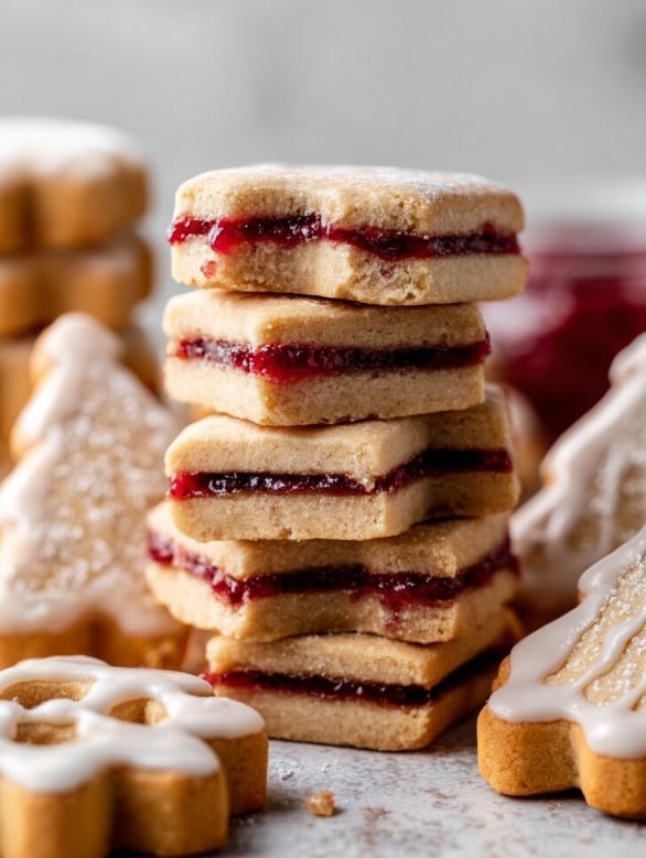 Iced Cherry Almond Linzer Cookies