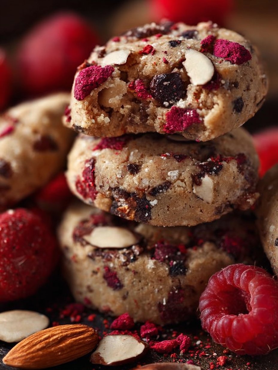 Raspberry Almond Cookies with Freeze-Dried Berries