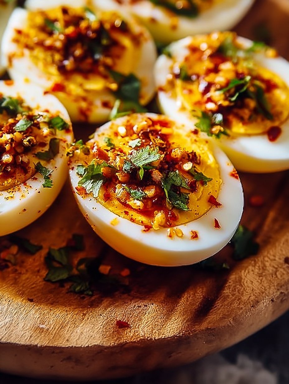 Spicy Chili Garlic Deviled Eggs