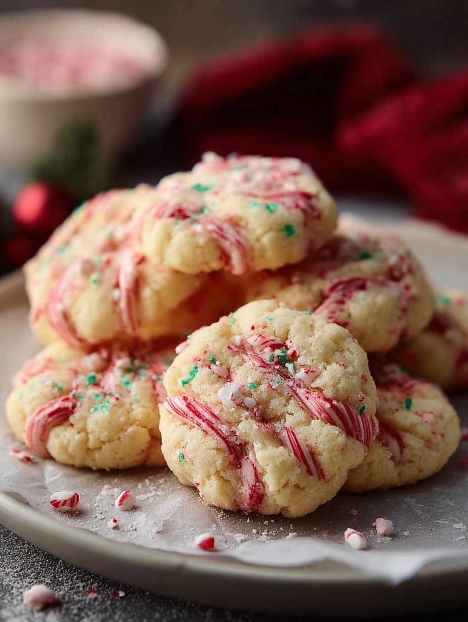 Candy Cane Whipped Shortbread Cookies