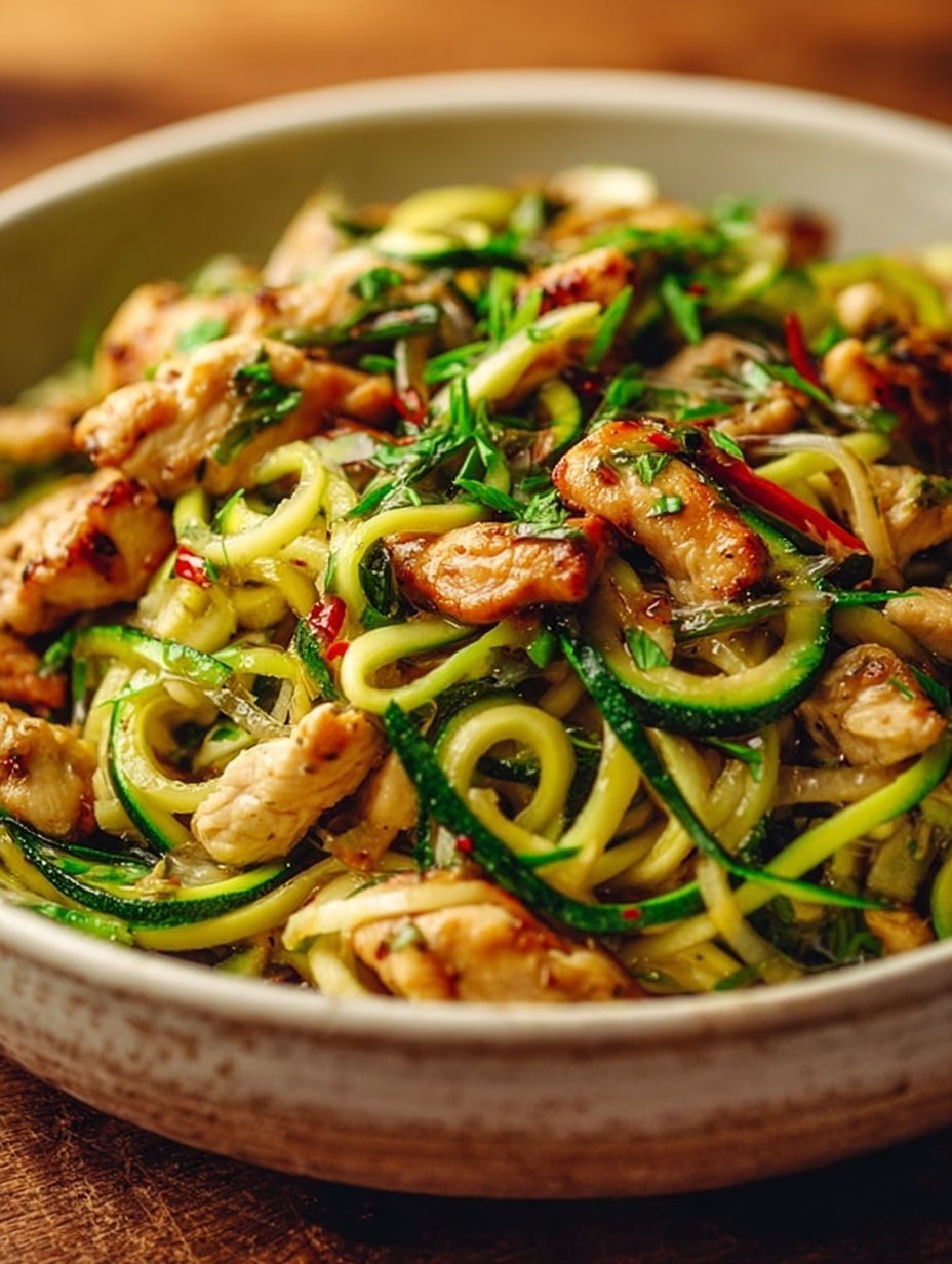 Garlic Chicken Zucchini Noodles Stir Fry