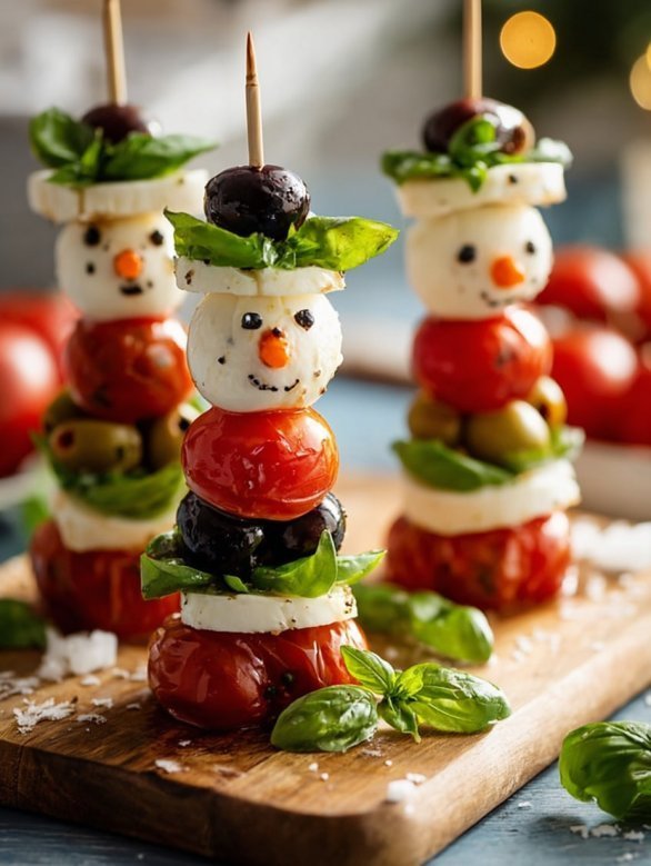 Snowman Caprese Skewers