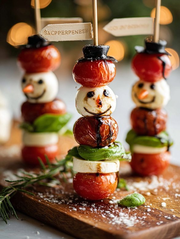 Snowman Caprese Skewers