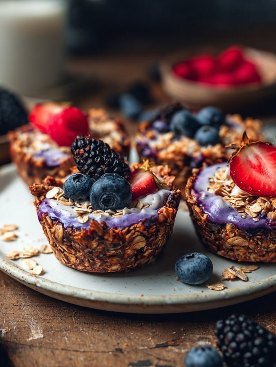 Easy Oatmeal Cups with Acai Yogurt