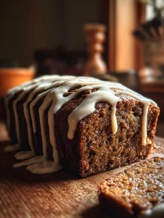 Sliced gingerbread loaf with spices and festive decorations