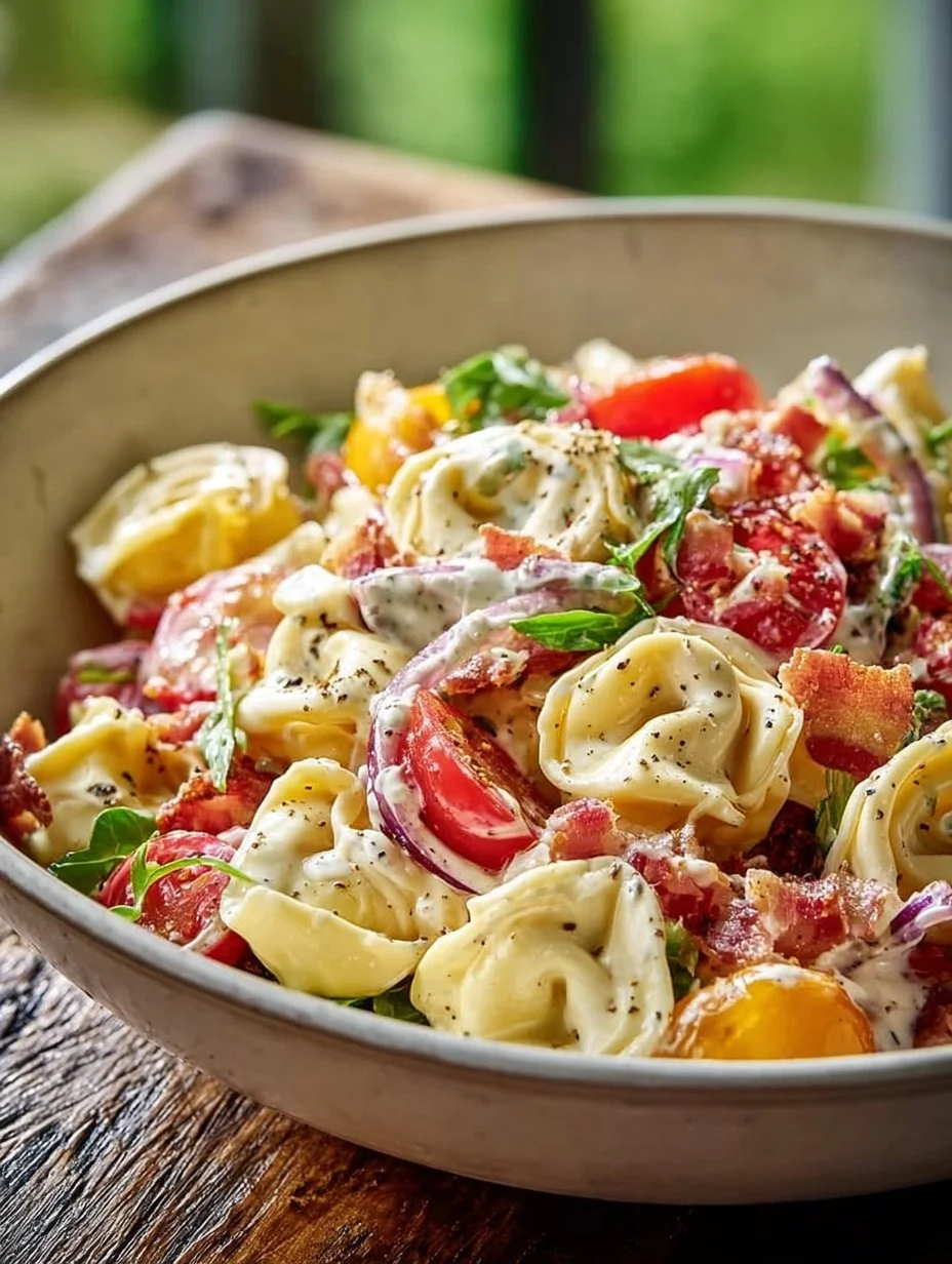 Colorful and fresh Grinder Tortellini Salad served in a bowl