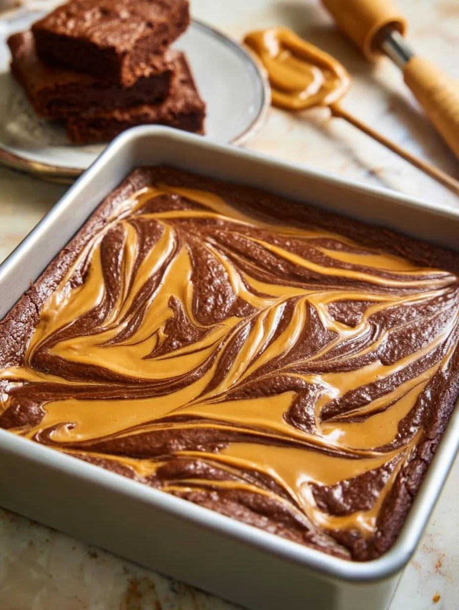 Delicious Biscoff Brownies topped with caramelized biscuit spread