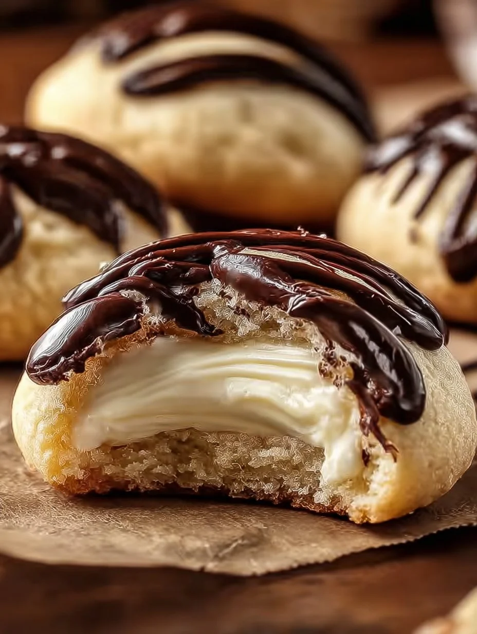 Boston Cream Pie Cookie Bites with chocolate frosting and custard filling