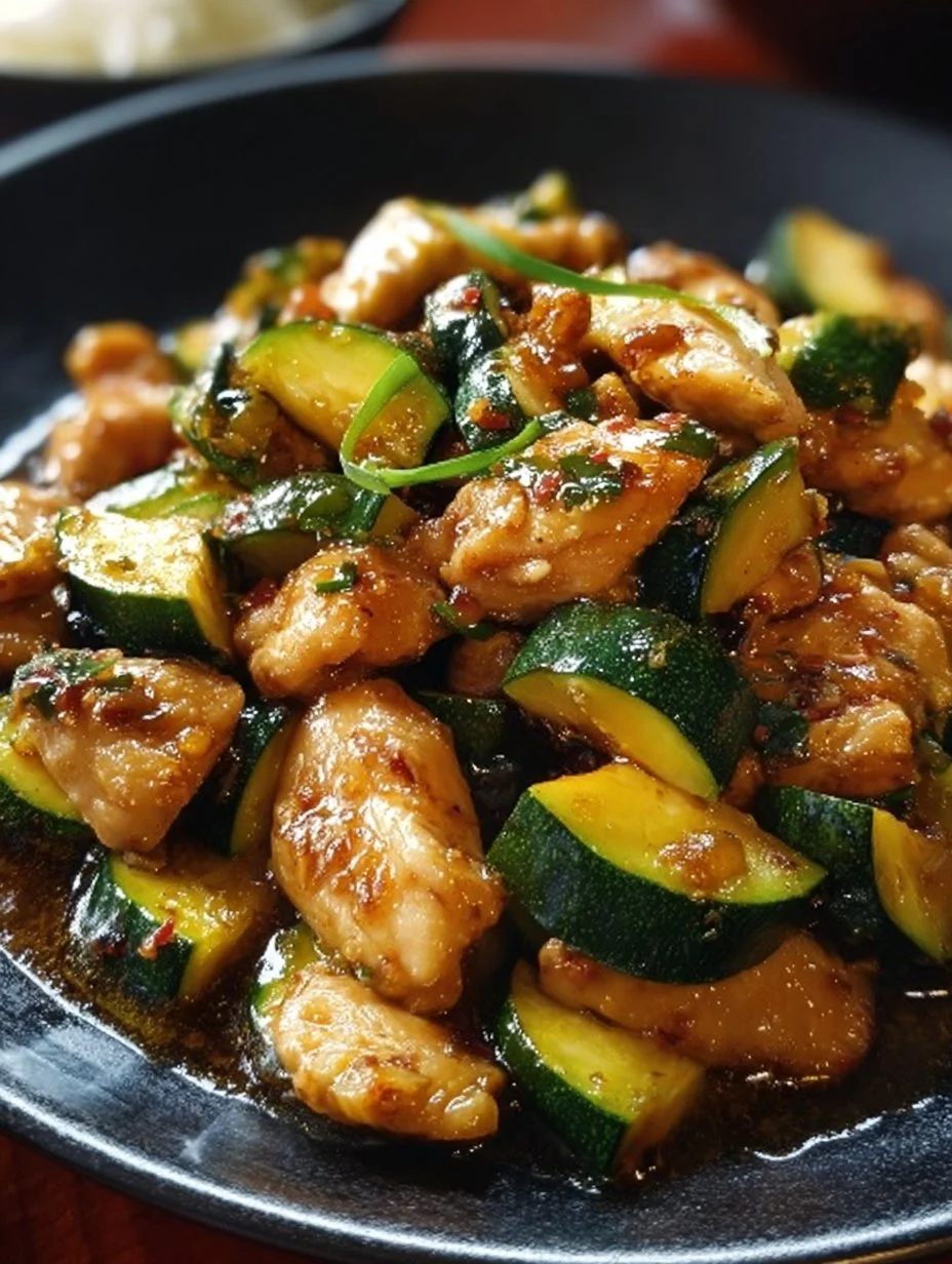 Colorful Chicken Zucchini Stir Fry with vibrant veggies in a skillet