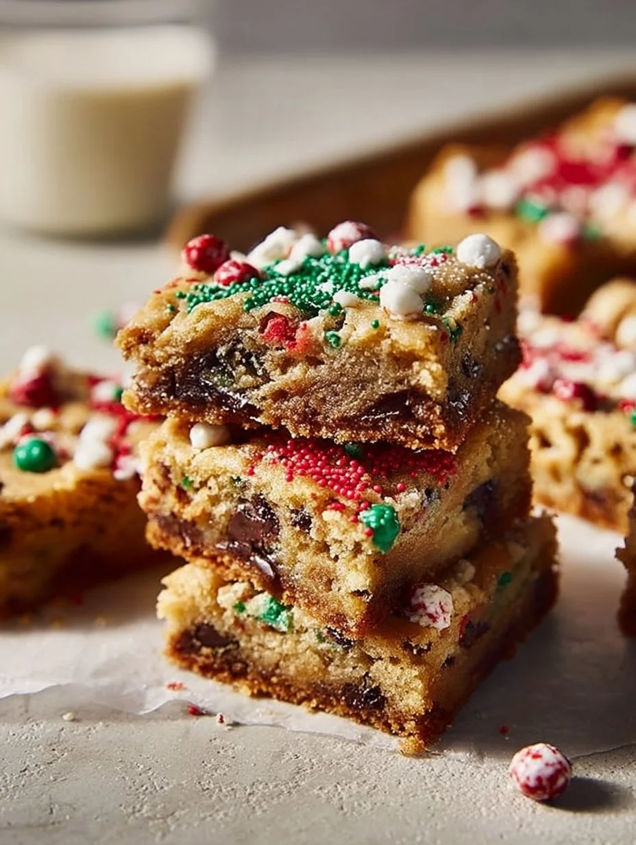 Delicious Christmas Blondies with festive decorations on a holiday platter