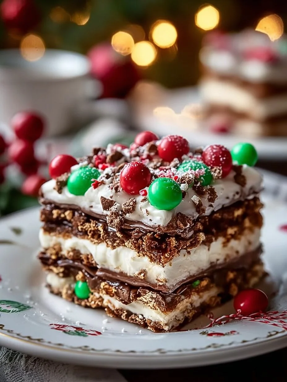 Christmas Cookie Lasagna dessert with layers of cookies and festive toppings
