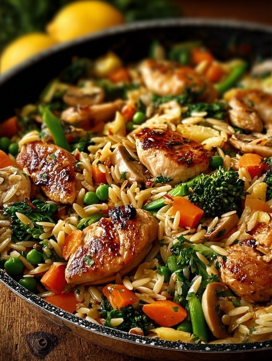 Lemon Chicken & Veggie Orzo Stir Fry