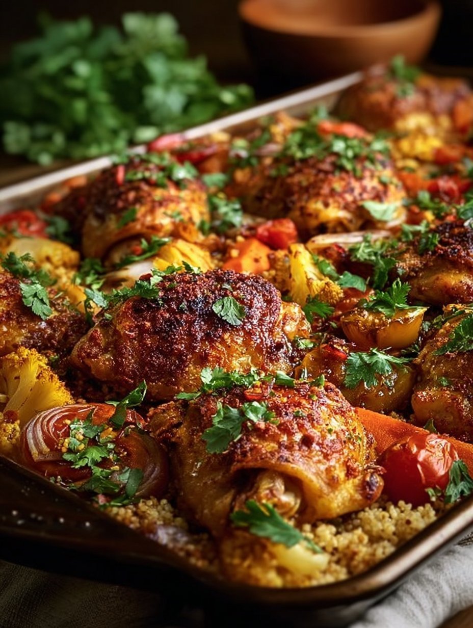 Moroccan Chicken Thigh Sheet Pan Dinner