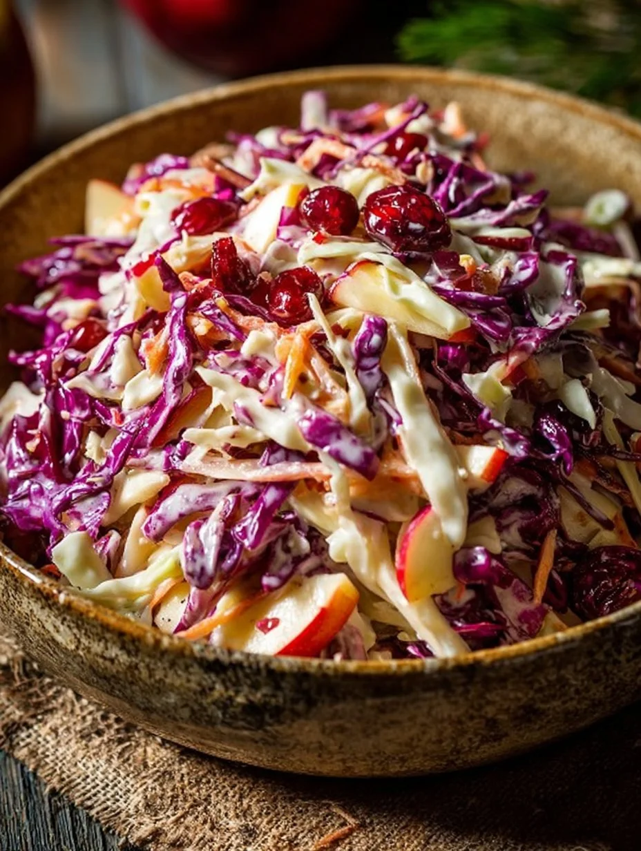 Bowl of Cranberry Apple Coleslaw with vibrant colors and textures