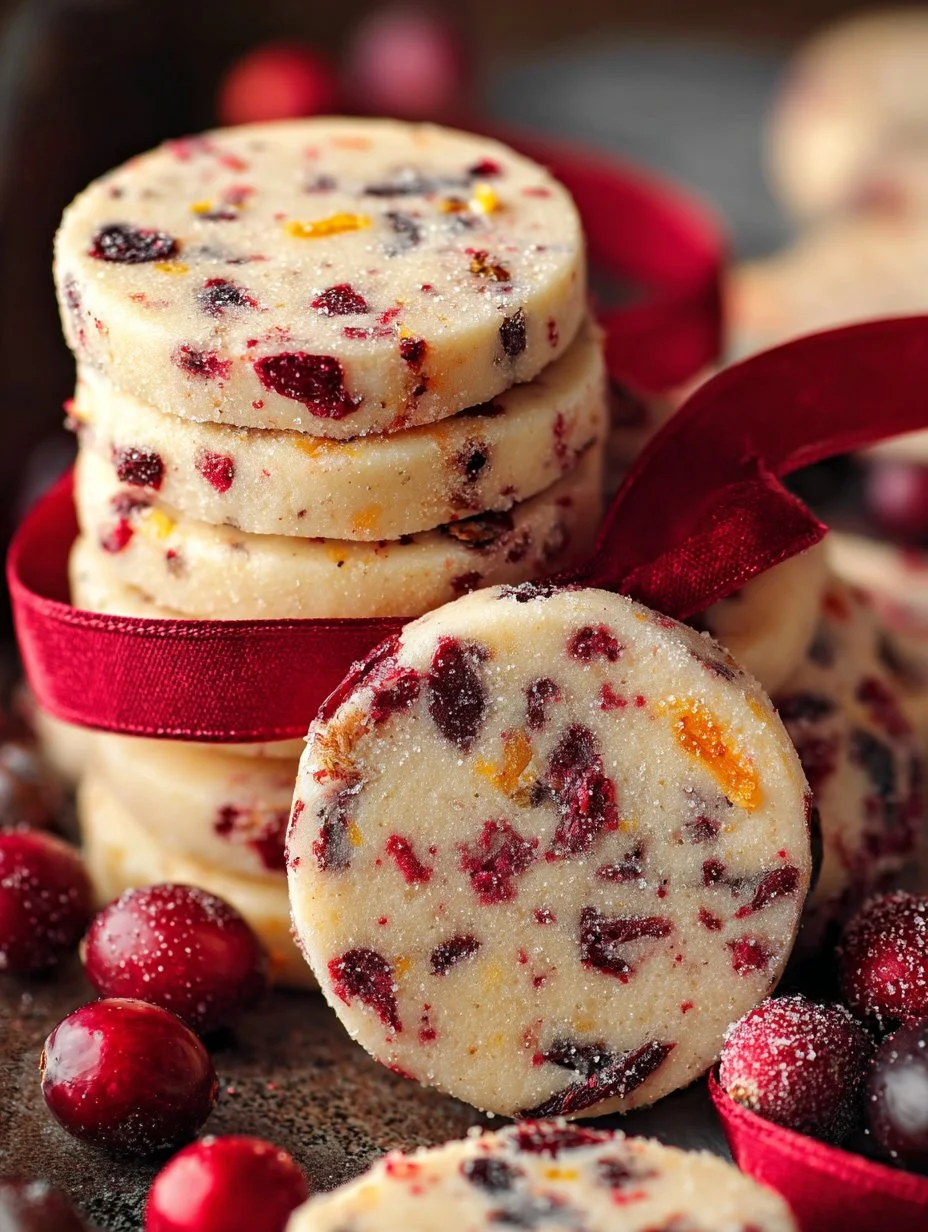 Cranberry Orange Shortbread Cookies on a decorative plate