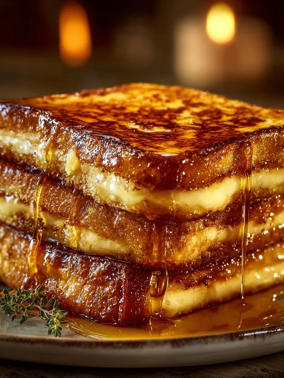 Delicious Crème Brûlée French Toast garnished with caramelized sugar