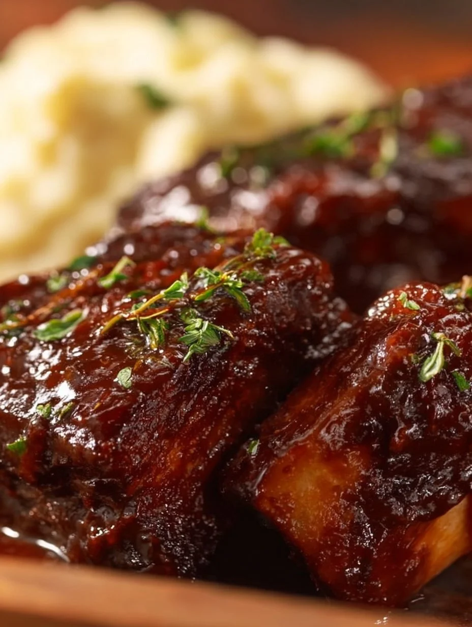 Crockpot BBQ beef ribs ready to be served with sauce and sides