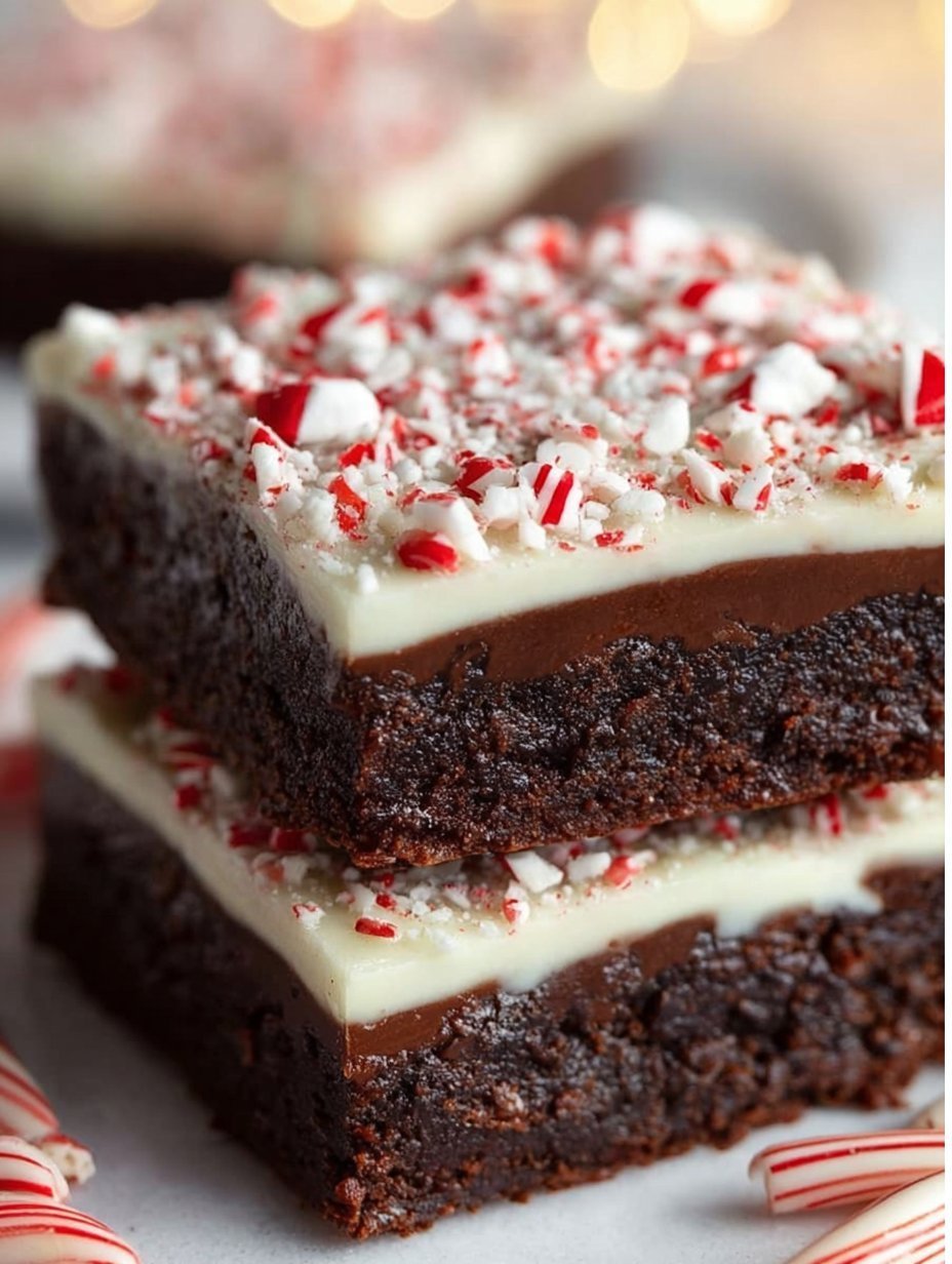 Layered Peppermint Brownies are a delicious treat with a brownie base, cream cheese center,…