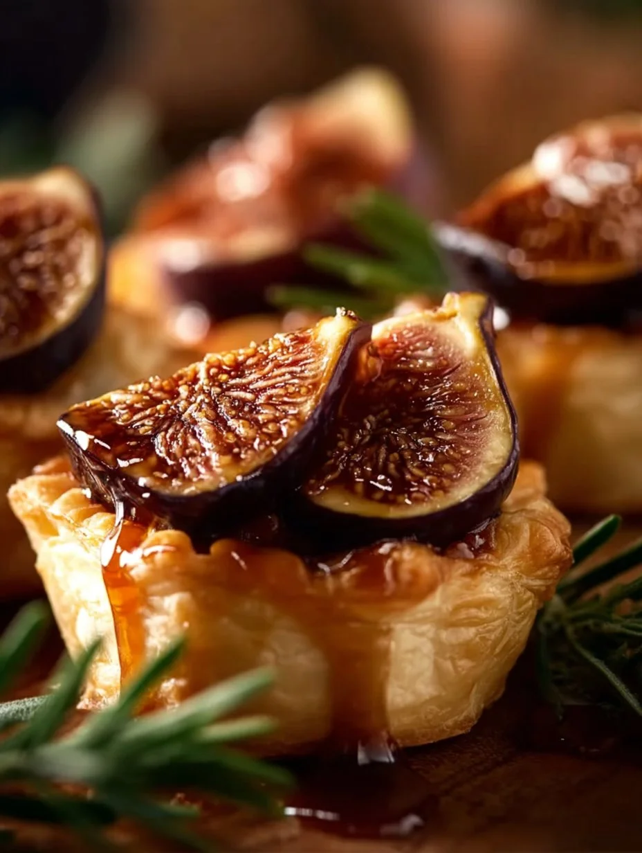 A platter of Fig Brie Bites, featuring figs, brie cheese, and herbs.