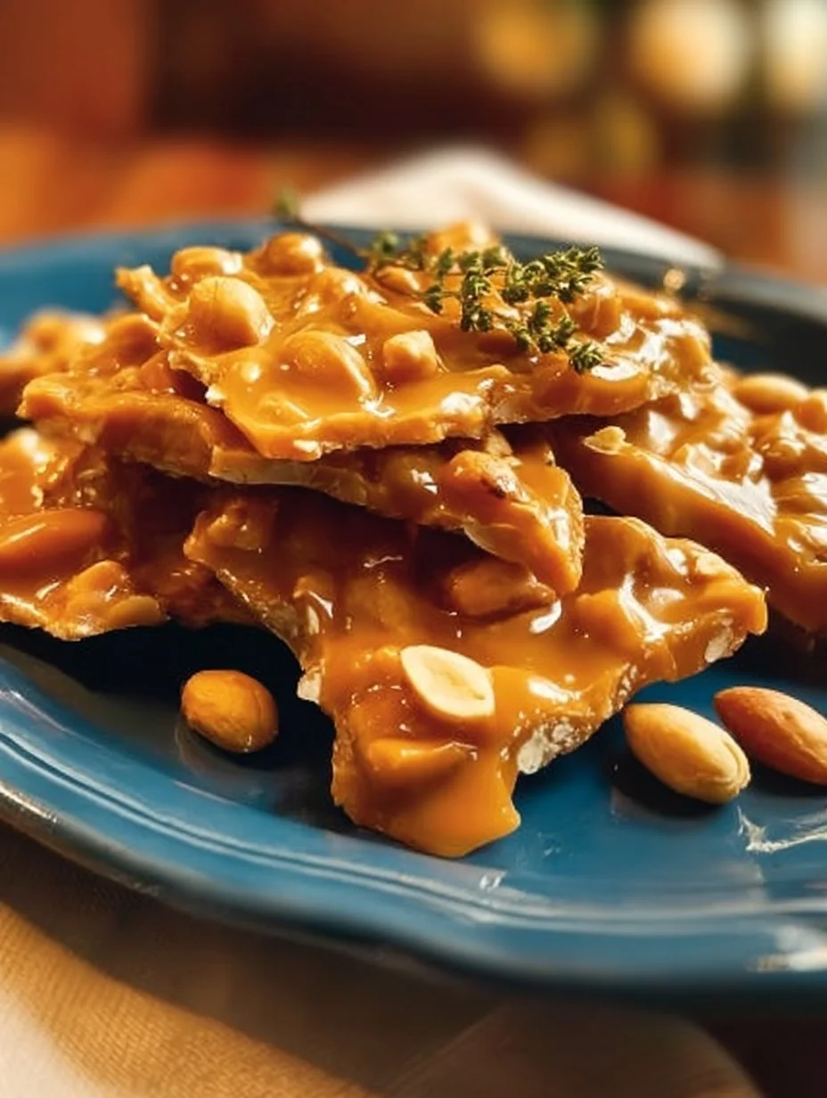 Delicious homemade Grandma's Peanut Brittle recipe served on a plate